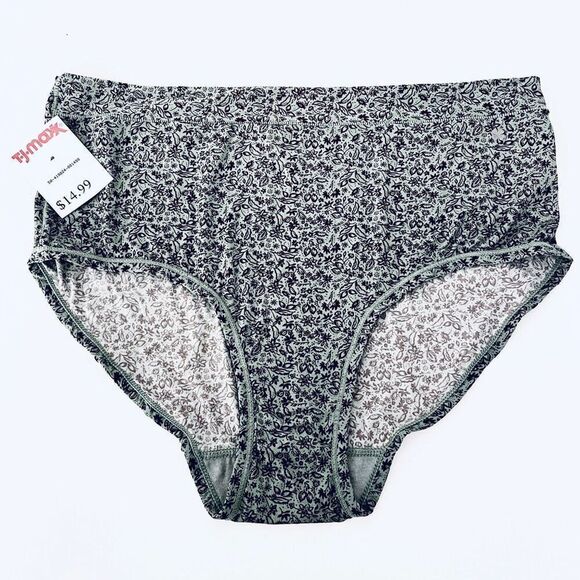 NWT Lucky Brand 1X Green & Brown Floral print Micro Seamfree Comfy Brief Pantie - Picture 1 of 8
